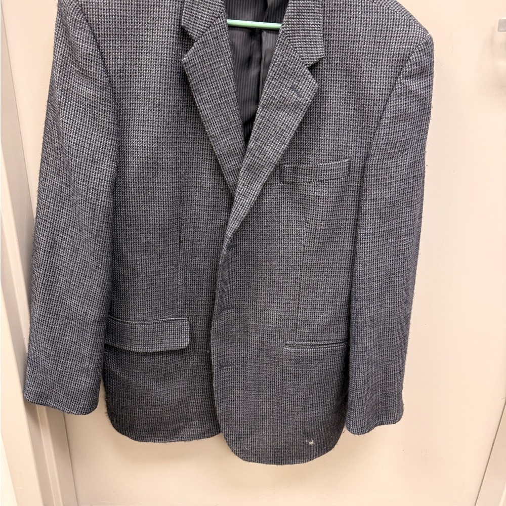 Classic Charcoal& White Houndstooth Lambswool Blazer for Men  44 R‎